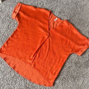 Vibrant Orange V-Neck Short Sleeve Oversized Top